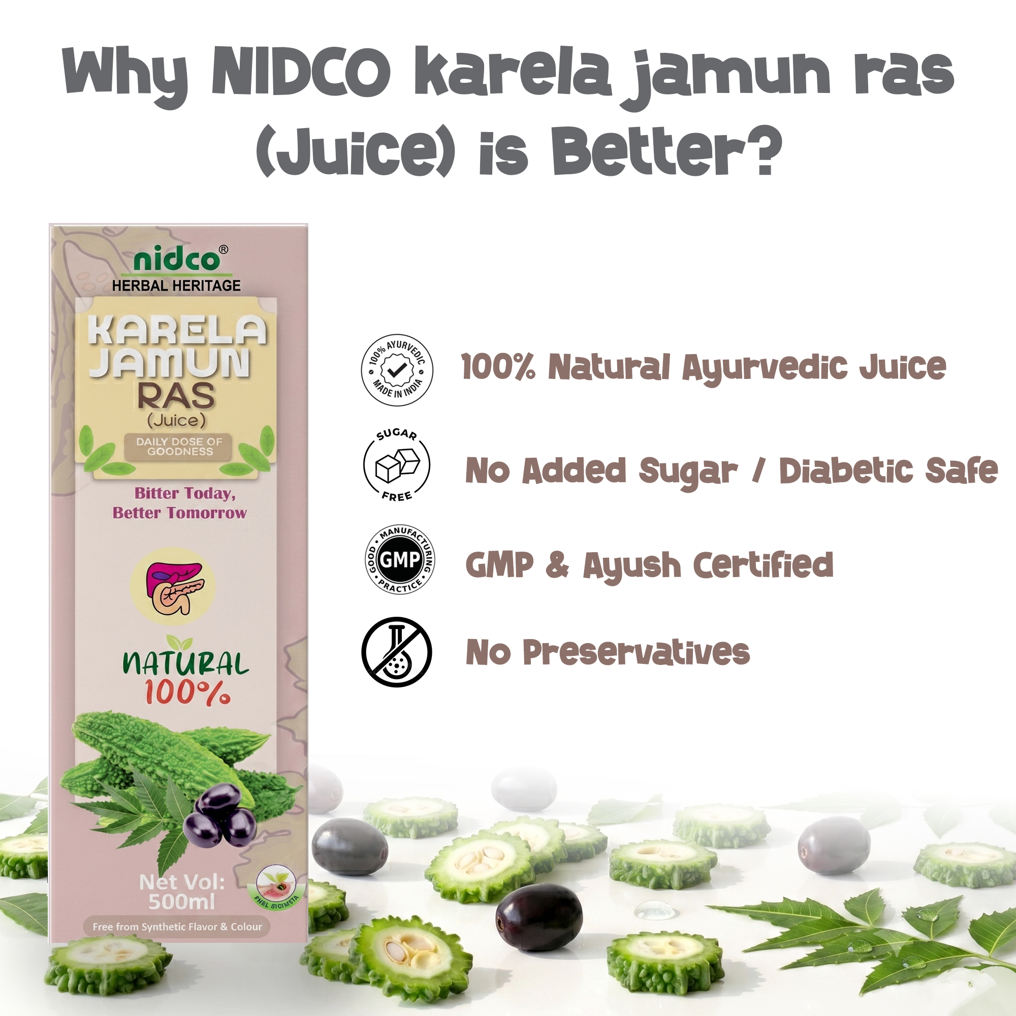 Nidco Karela Jamun Neem Ras 500 ML - Image 2