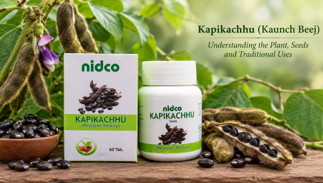 NIDCO Kapikachhu tablets with Mucuna pruriens velvet bean pods, seeds and foliage